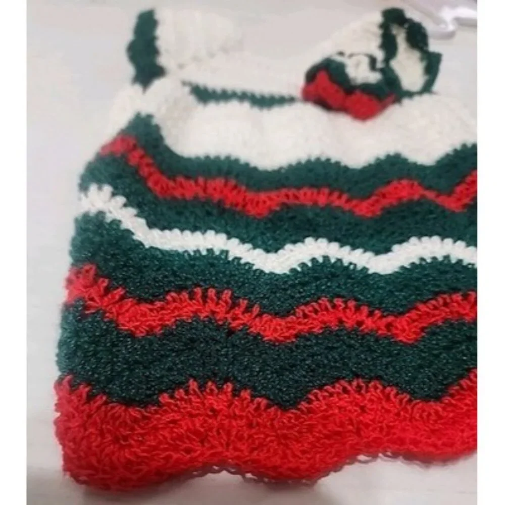 Handmade‎ Crocheted Christmas Dress for 18 In American Girl Type Doll Red Green